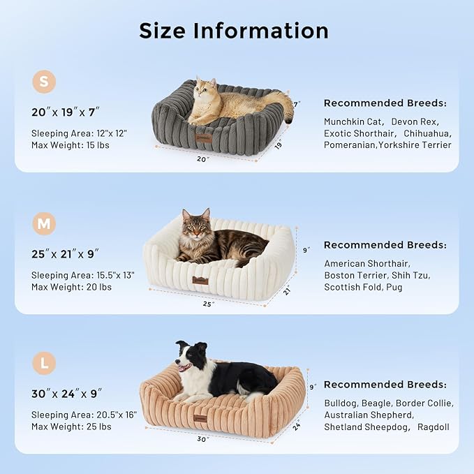 ZOMISIA Small Dog Bed, Cat Bed for Indoor Cats with Washable Cover, 20x19''