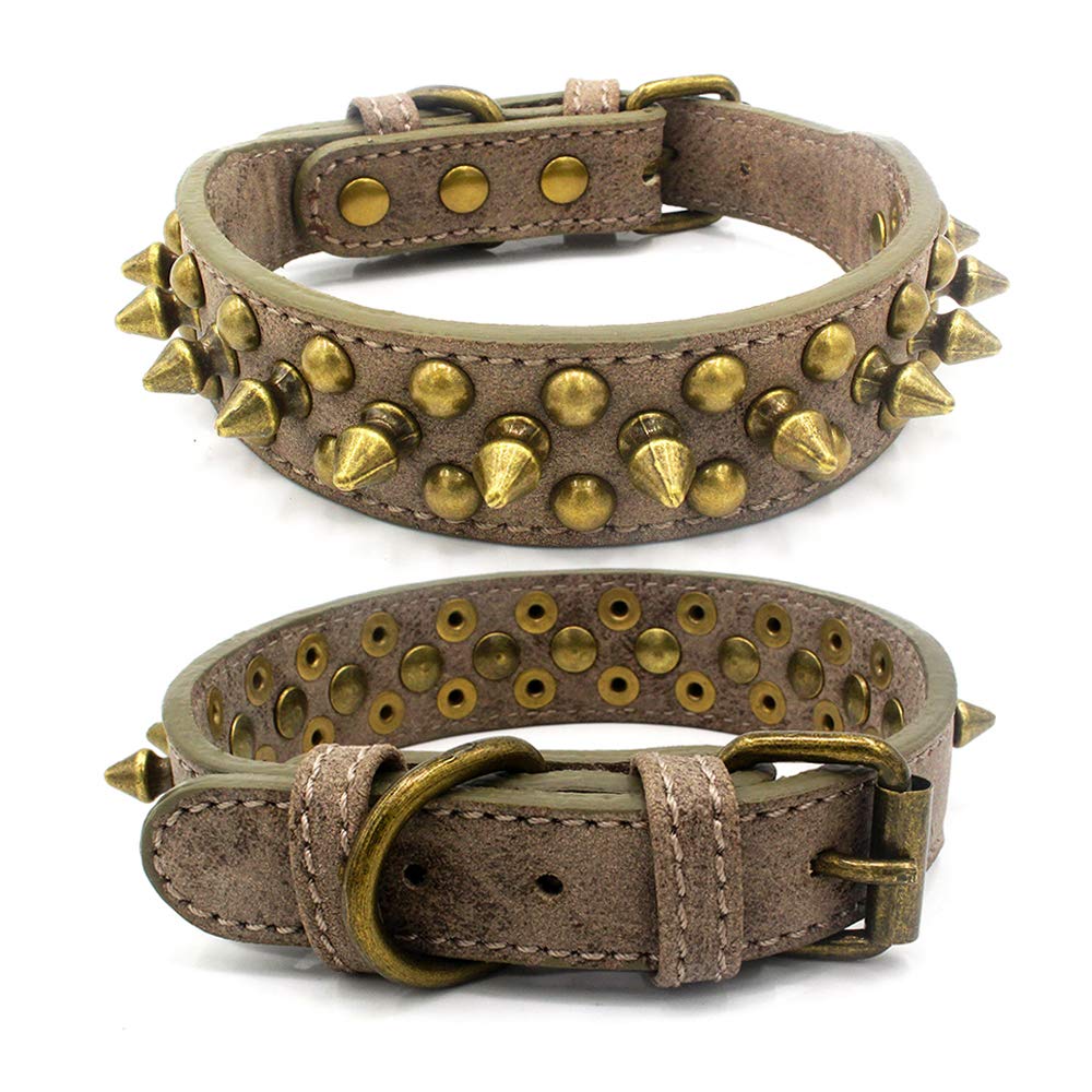 haoyueer Spiked Dog Collar Soft Pu Leather Mushrooms Rivet Spike Studded Puppy Adjustable Pet Collars for Small Breeds (L, Grey1)