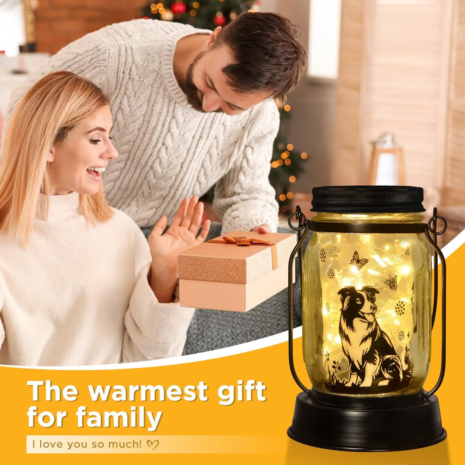 kyoryuger Border Collie Gifts for Women/Men Border Collie Solar Lanterns Dog Mom Birthday, Dog Lovers Lantern, Pet Loss Pet Memorial Lights, Solar Garden Decor Outside for Yard, Patio,Backyard,Porch