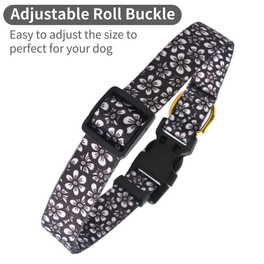 QQPETS Adjustable Soft Dog Collar: Print Flower Pink Multicolor Cute Patterns for XS Small Medium Large Pet Girl Boy Puppy Walking Running Training