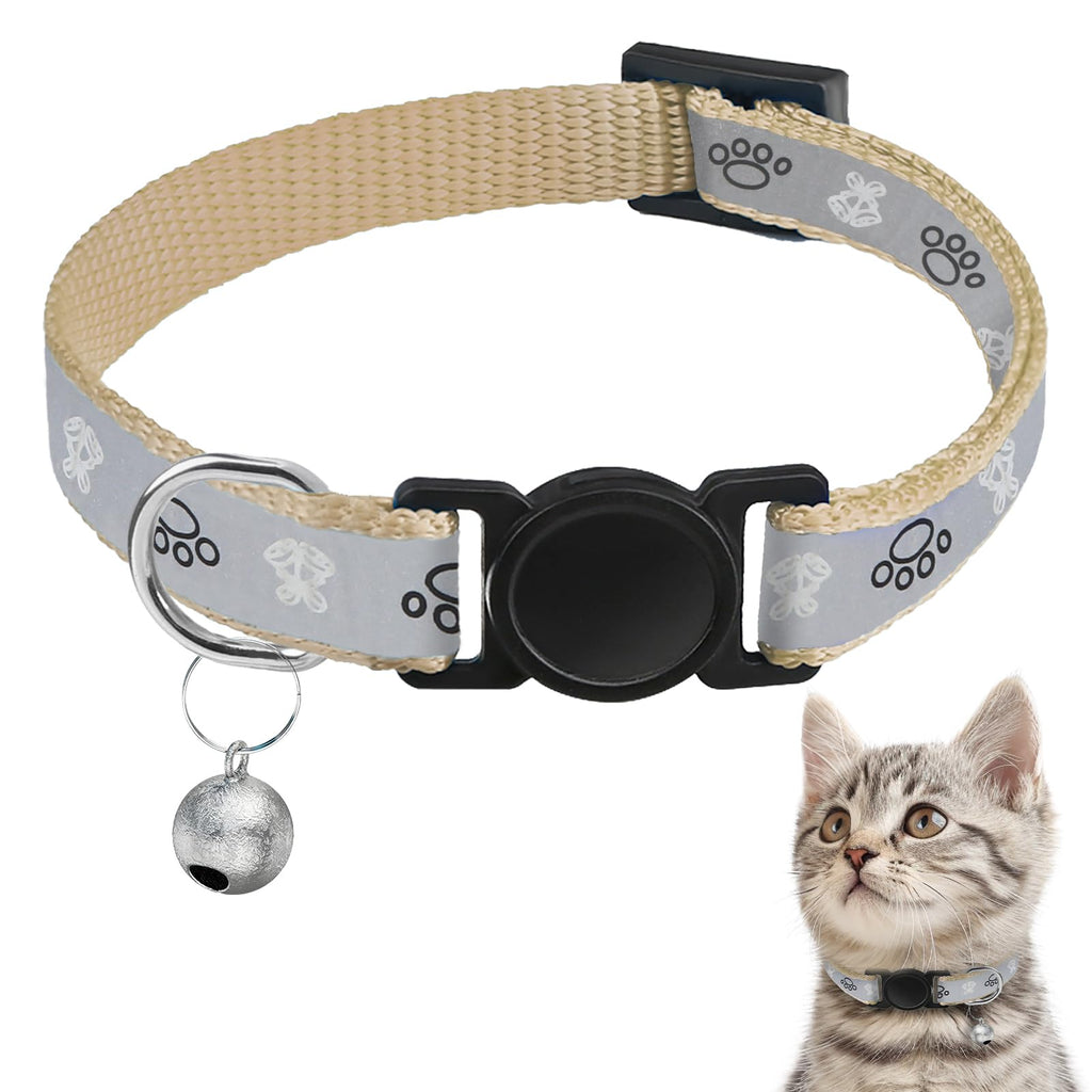 Cat Collar Breakaway, Reflective Kitten Collar with Bell, Khaki