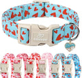 Babole Pet Valentines Dog Collar for Large Dogs - Cute Valentine Blue Dog Collars, Adjustable Puppy Red Hearts Collar with Quick Release Buckle for Boys&Girls Dogs L