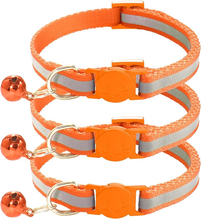 zulinlong 3 Pack Reflective and Breakaway Cat Collars with Bells，Adjustable Kitten Collars from 7.5 to 12.5 Inches, Ideal of Kitten Collar, Suitable for Girls and Boys (Red)