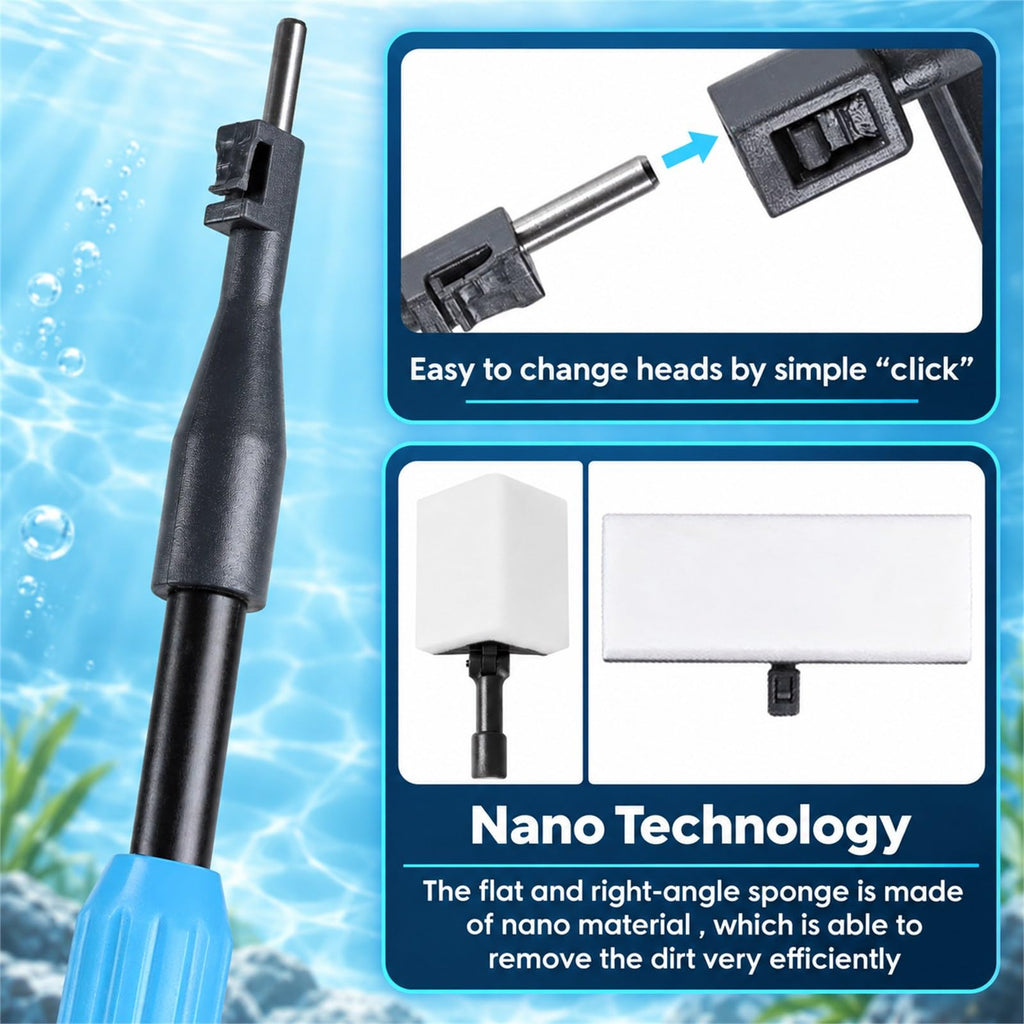 AquaMiracle 6 in 1 Aquarium Cleaning Tool Kit Fish Tank Cleaning Kit for 20-160 Gallon Tank with Telescopic Long Handle, Algae Scraper, Scrubber Pads, Tube Cleaner, Fish net, Gravel Rake