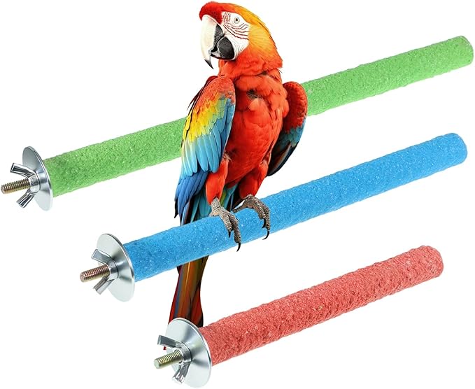 4 Pcs Bird Perch Stand Toy Parrot Perch Stand, Wood Bird Cage Perches Toy Platform Paw Grinding Stick Perches Cage Accessories for Small Medium Birds Like Parakeet Budgies Lovebird (Color Random)