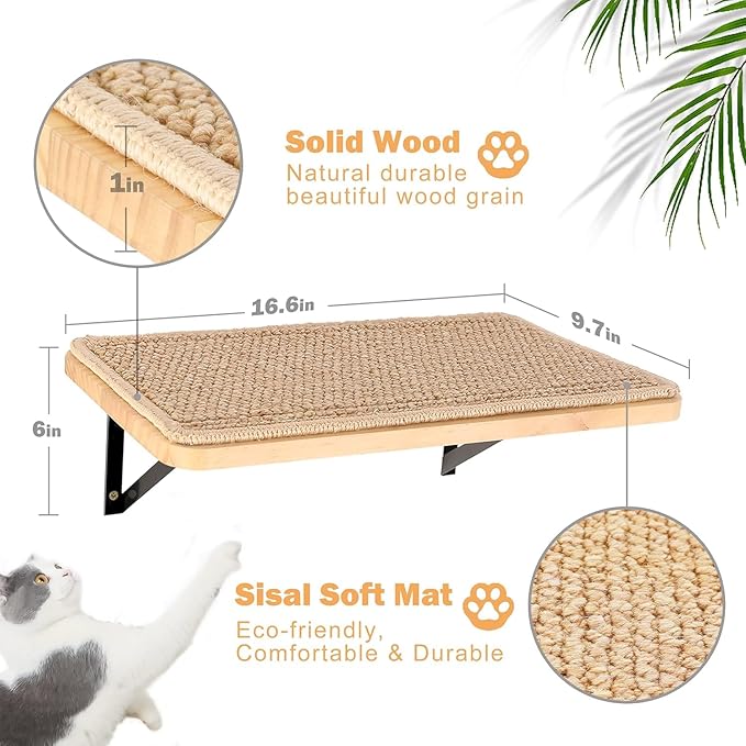 Cat Wall Shelves & Stairs - 2PCS Cat Furniture with 2PCS 4 Steps Climbing Shelves & Scratching Perches for Sleeping, Playing