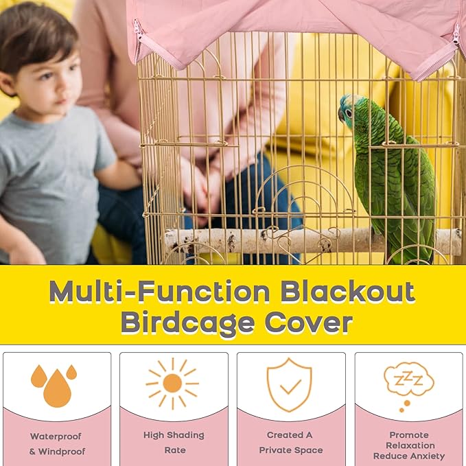 QBLEEV Birdcage Cover, Breathable Night Cover for Bird Cages, Parrot Cage Cover Shade Pet Universal Blackout Windproof Light-Proof Sleep Reduces Distractions Night Accessories Cloth Without Cage