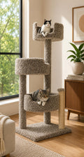 New Cat Condos Real Wood and Carpeted Cat Tree, Speckled