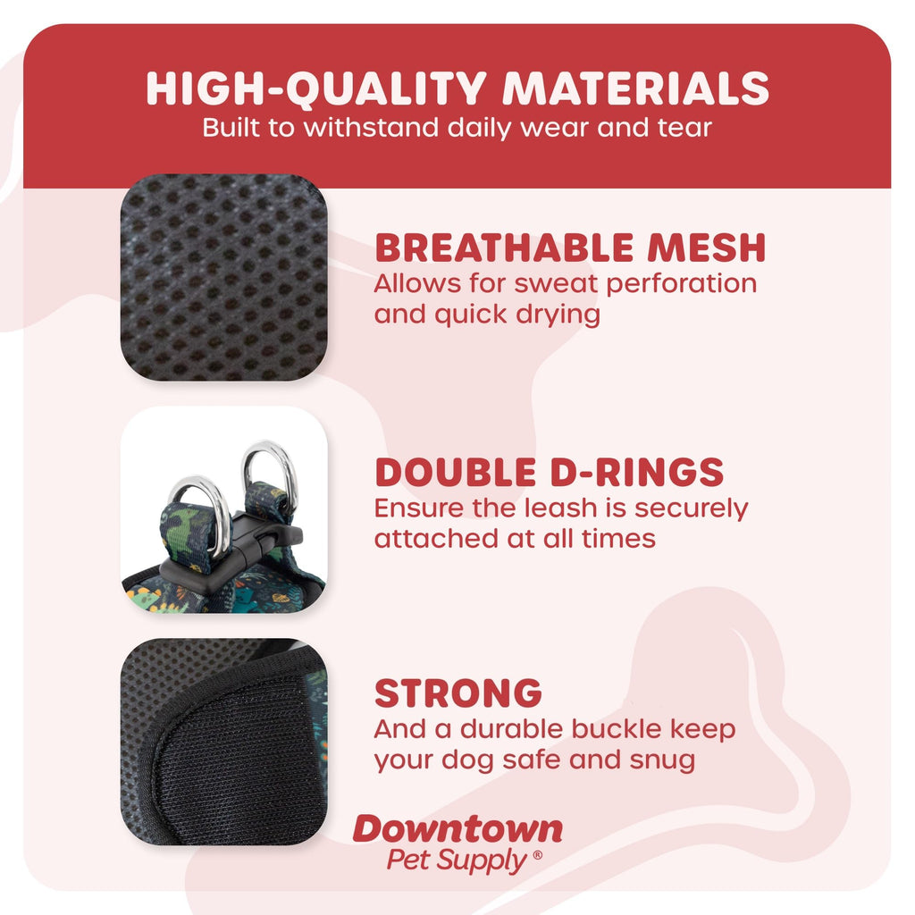 Downtown Pet Supply Step-in Dog Harness – No Pull, Adjustable Padded Mesh with Reflective Trim, Secure Buckle Strap – Comfortable & Breathable Small Dog Harness, Large, Dinosaur