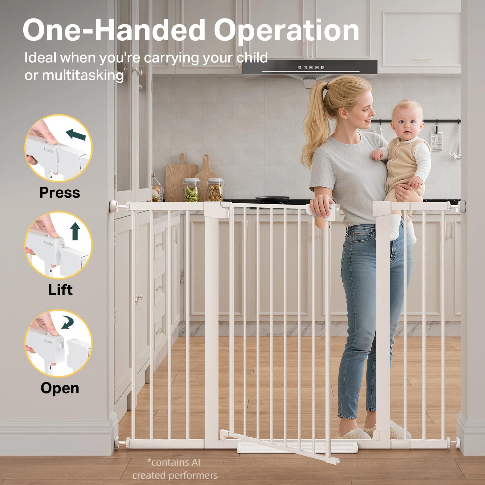 Cumbor 36 in Extra Tall Baby Gate for Stairs, 29.7-51.5 in Dog Gate White