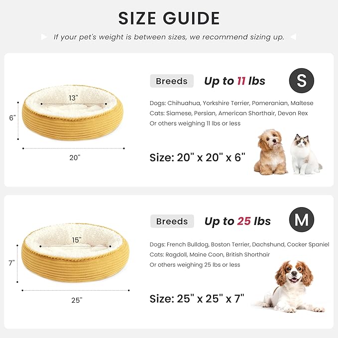 Love's cabin Round Donut Cat and Dog Cushion Bed, 24in Pet Bed for Small or Medium Dogs, Anti-Slip & Water-Resistant Bottom, Soft Durable Fabric Pet Beds, Washable Calming Cat Bed Yellow