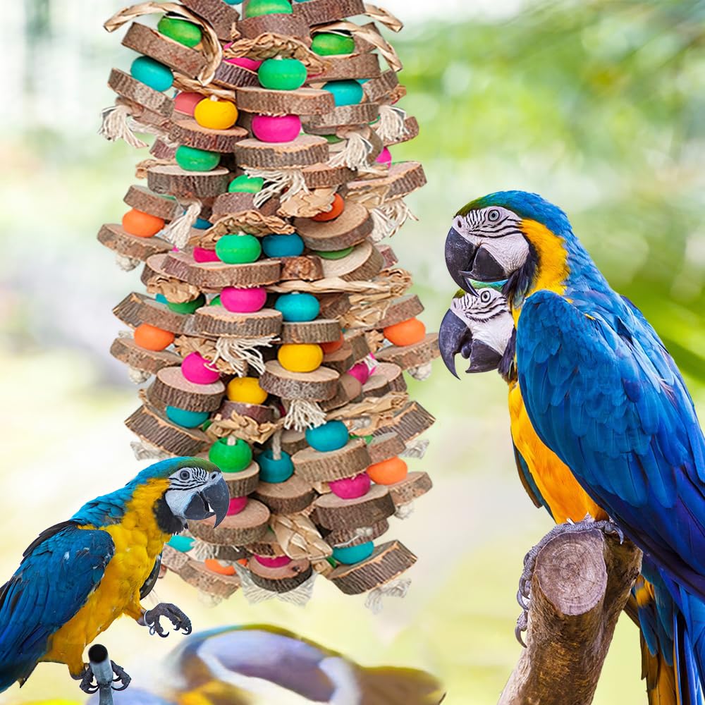 Extra Large Bird Parrot Toys- 19.7 inch Multicolored Natural Wooden Block Parrot Chewing Toy Suggested for Macaws cokatoos, African Grey and a Variety of Parrots. (Large Size)