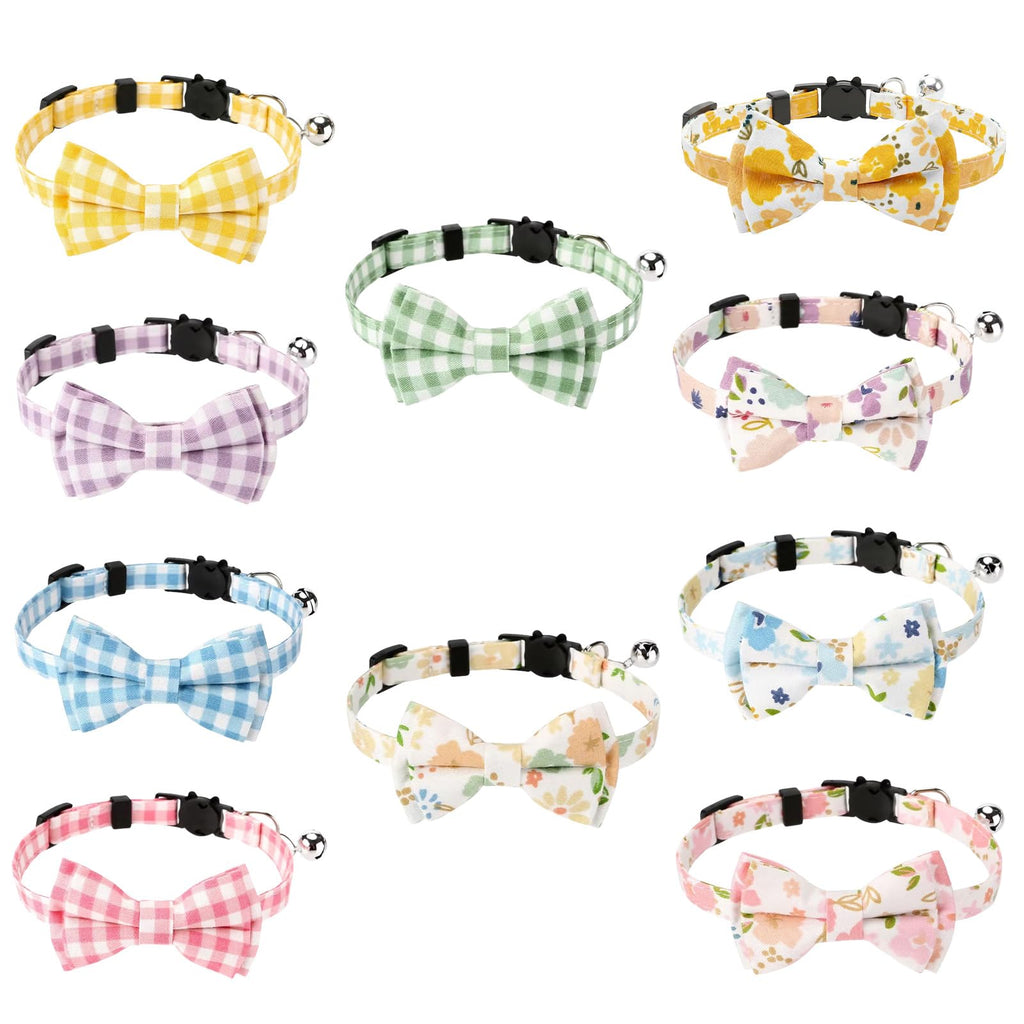 10 Pcs Spring Cat Collar Breakaway with Bow Tie and Bell (Flower)
