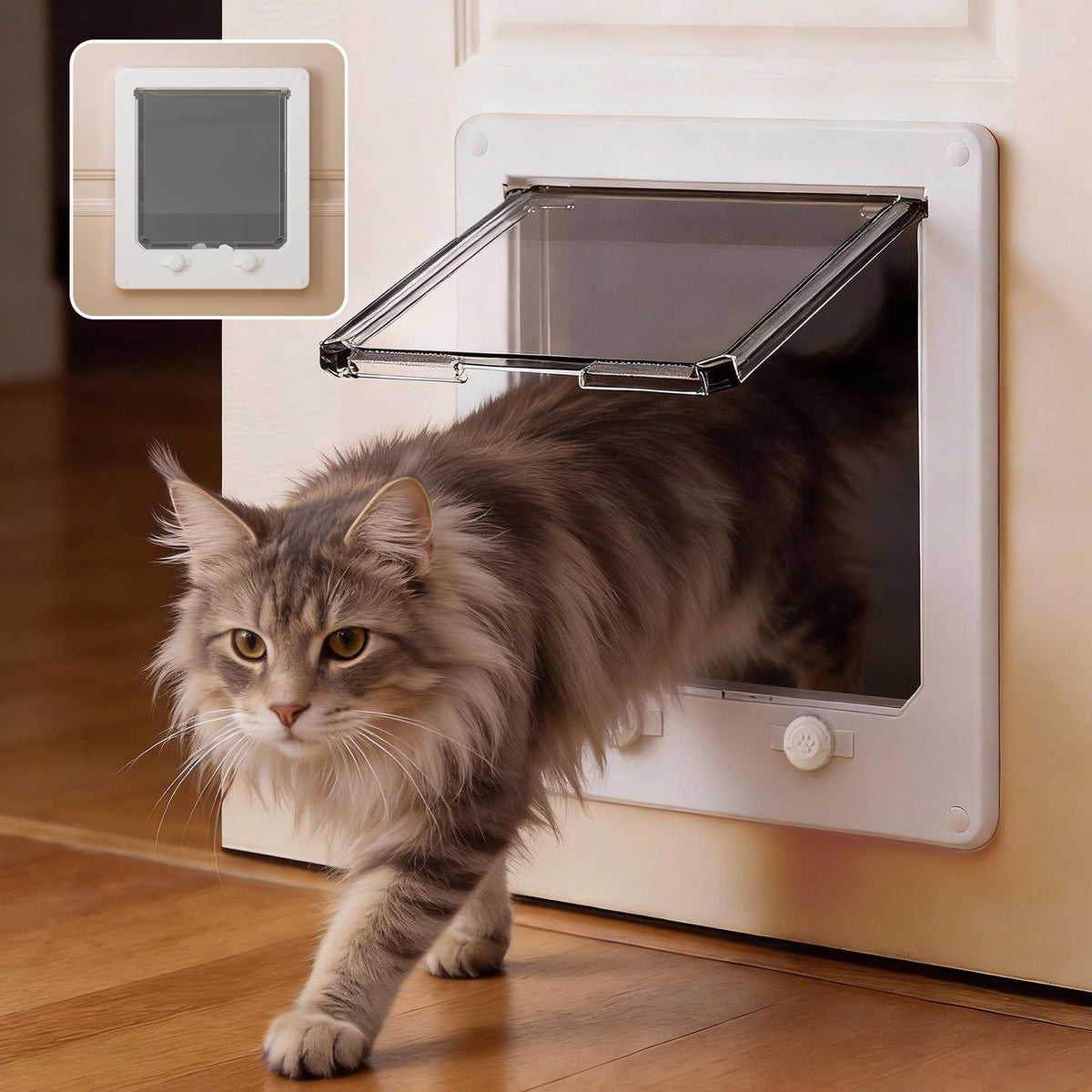 LIBBEPET Cat Door Interior Door, 4 Way Locking Flap for Cats ≤18 lbs，Large