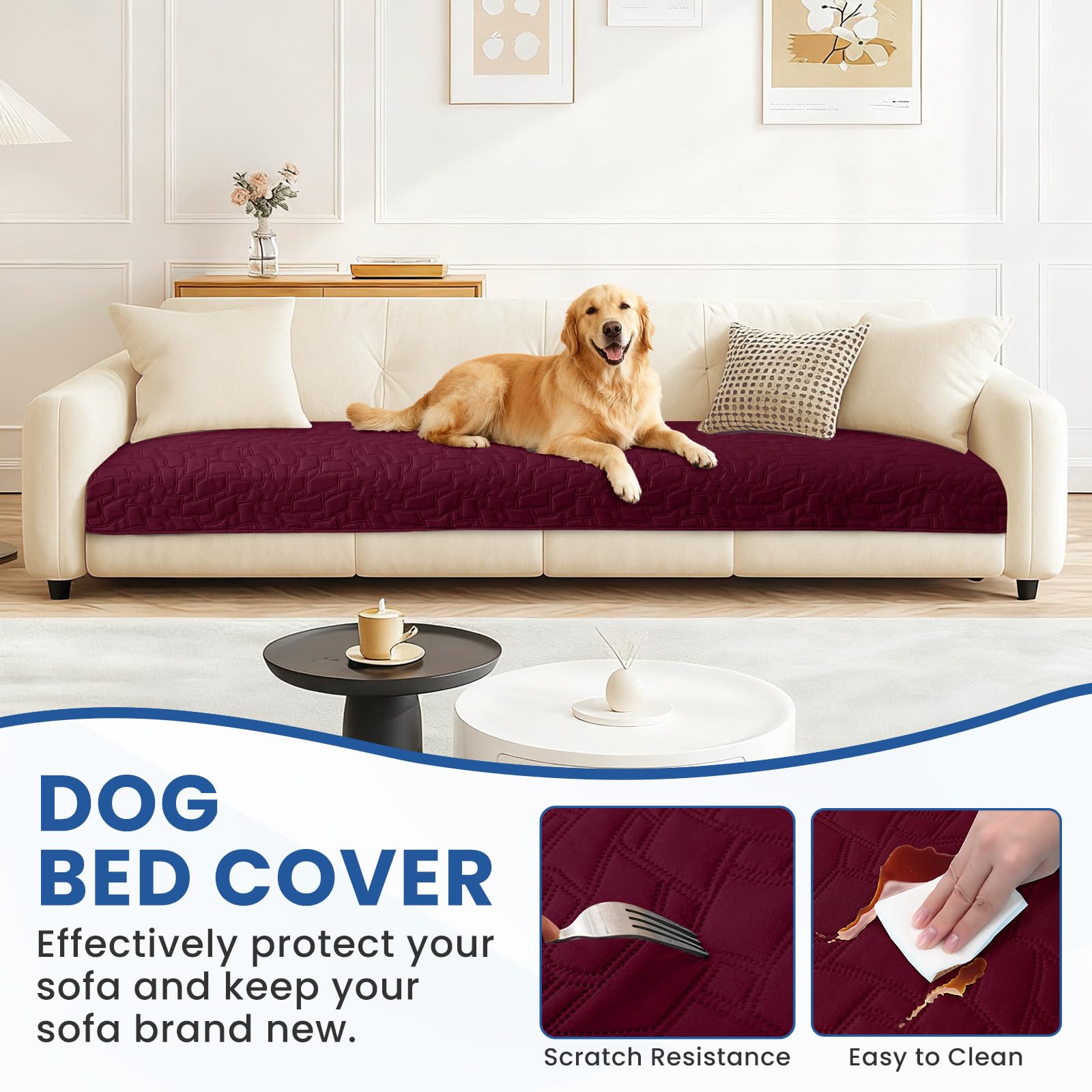 Waterproof Dog Blanket, Non-Slip Soft Pet Bed Cover, Couch Cover for Dogs Washable, Protects Sofa, Furniture, Crate, Car, Tear Resistant Leakproof Pet Blanket Christmas (68x82 Inch, Burgundy)