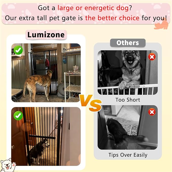 Lumizone Extra Tall Cat Gate 61.02" High Pressure Mounted Extra Wide 59.25"-63.38" (17Sizes) 1.37" Gap No Drilling Auto-Close Tall Pet Gate for Dogs (Black, 59.25"-63.38" W)
