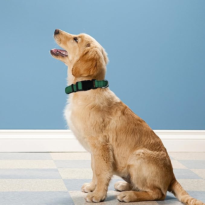 Reflective Dog Collar, Adjustable Soft Neoprene Padded Nylon Pet Collars with Buckle for Extra Large Dogs, Dark Green,XL