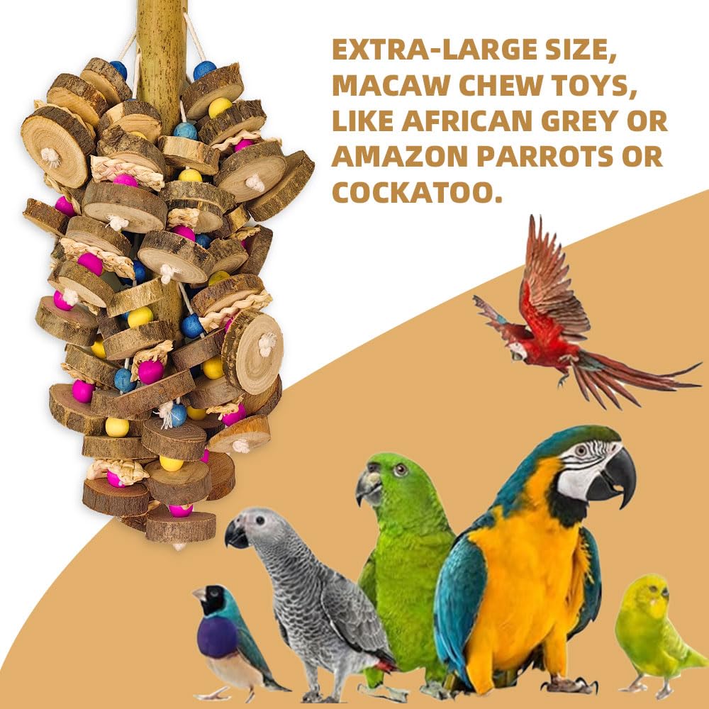 Extra Large Bird Parrot Toys- 19.7 inch Multicolored Natural Wooden Block Parrot Chewing Toy Suggested for Macaws cokatoos, African Grey and a Variety of Parrots. (Large Size)