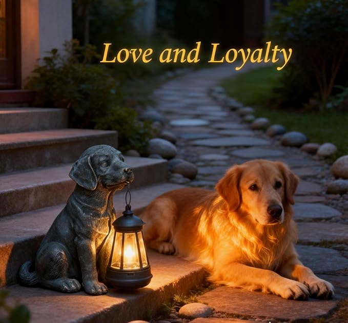 Lyeasw Outdoor Dog Statues Garden Decor with Solar Lantern