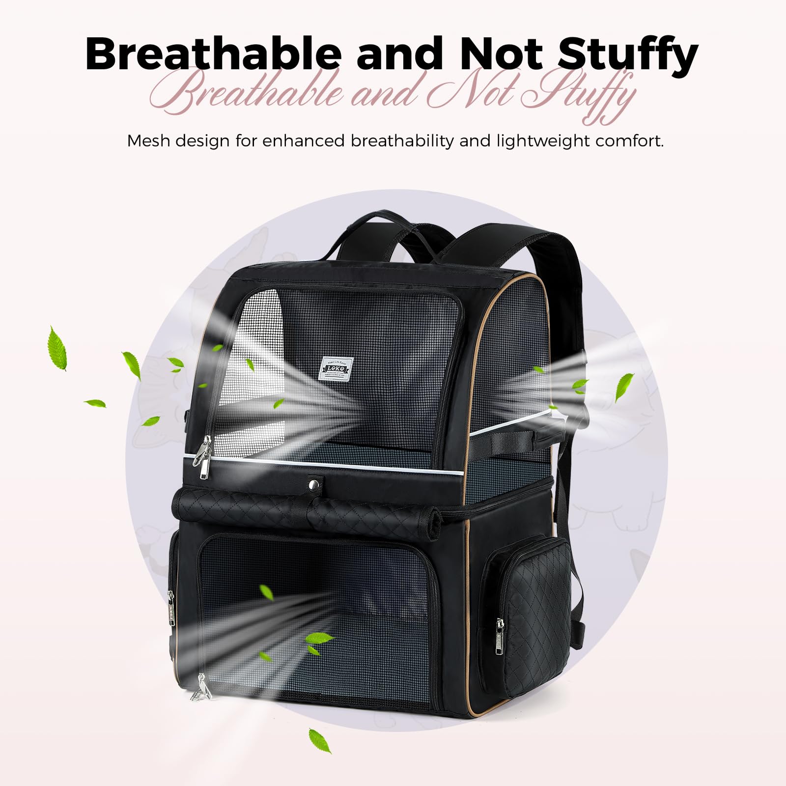 Lekebobor Double Cat Backpack Carrier for 2 Cats, Double-Compartment Pet Carrier Backpack for Two Small Cat or One Medium Cat, Cats Carrier Backpack Dog Carrier Backpack Fits Up to 24 Lbs,Black