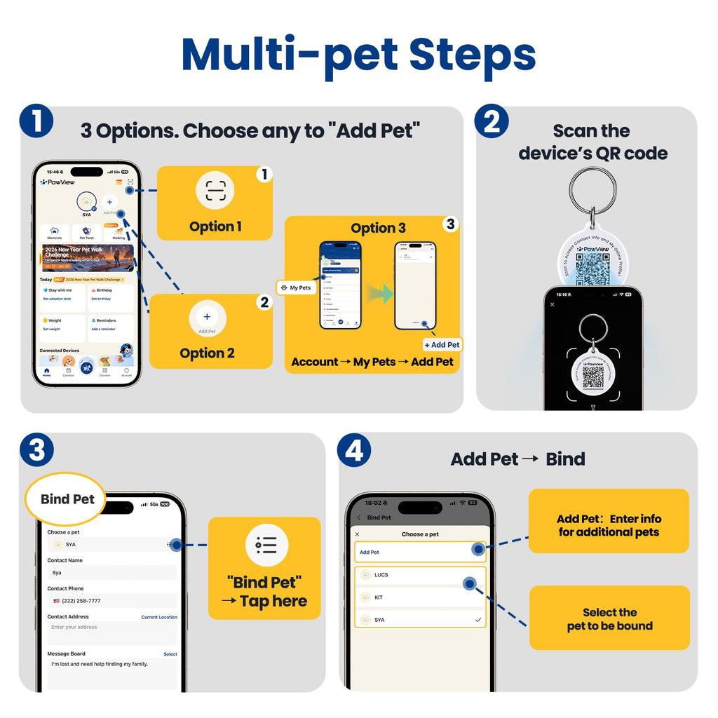 Smart Pet Tracker for Collar - Dog Trackers Location for Pet with Holder, No Monthly Fee, Real-Time Tracking, iOS Only, IPX6 Waterproof, Long-Lasting, Anti-Lost Tracker for Cats, Bag Straps,Pink