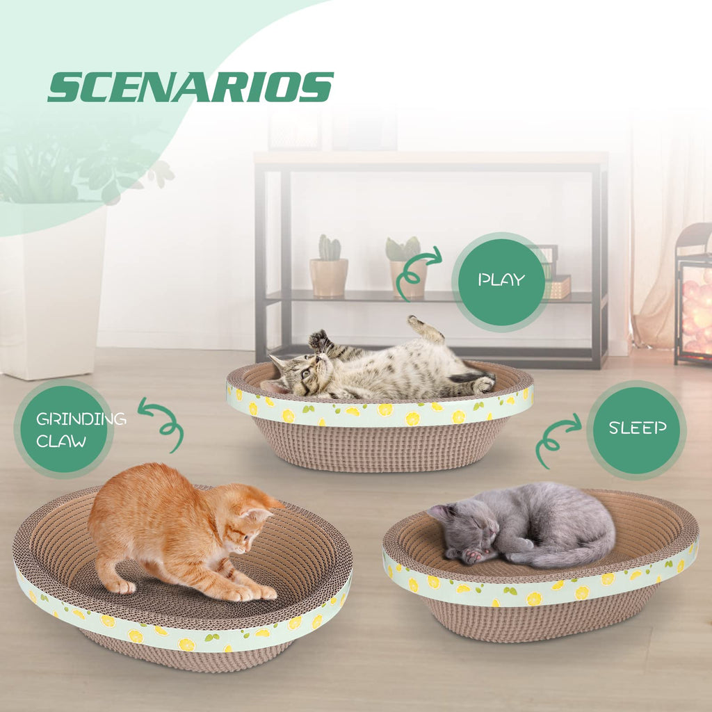 ROMOHOM Oval Large Cat Scratcher Cardboard Bed Lounger Couch, Cat Scratching Board Lounge Box Durable, Corrugated Cat Scratch Pad for Indoor Cats Furniture Protector 19.5" × 15.6" × 4.7"