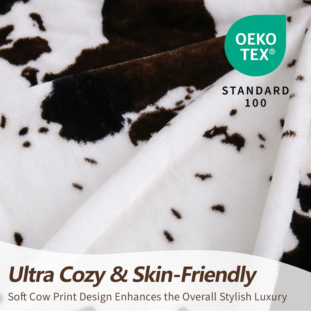 Bnuitland Fleece Cow Print Blanket, Super Soft 300 GSM Double Sided Lightweight Cow Throw for Bed Sofa Couch Travel, Fluffy Fuzzy Animal Blanket for Adults/Baby/Pets, 50×40 inch