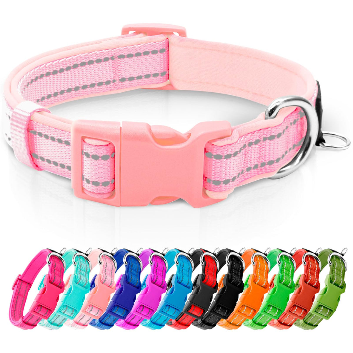 azuza Reflective Dog Collar, Neoprene Padded Puppy Collar, Hot Pink, XS