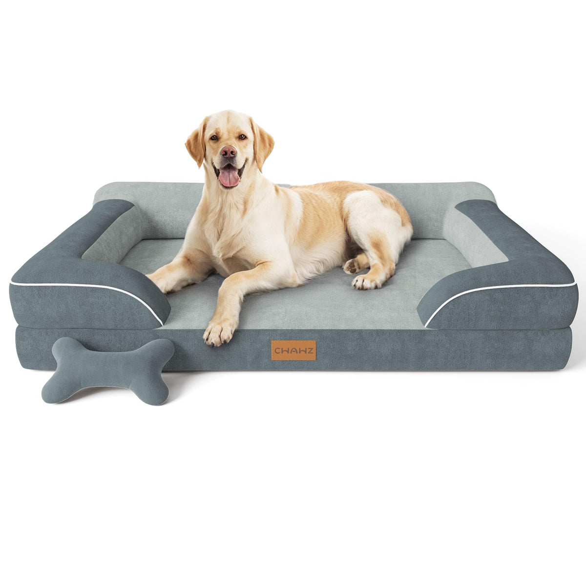 CWAWZ Extra Large Dog Bed, Orthopedic Dog Beds with Cooling Gel Memory Foam, Waterproof XL Pet Bed with Removable Washable Cover, 42" Pet Sofa Couch Dutch Velvet with Bone Toy, Brown
