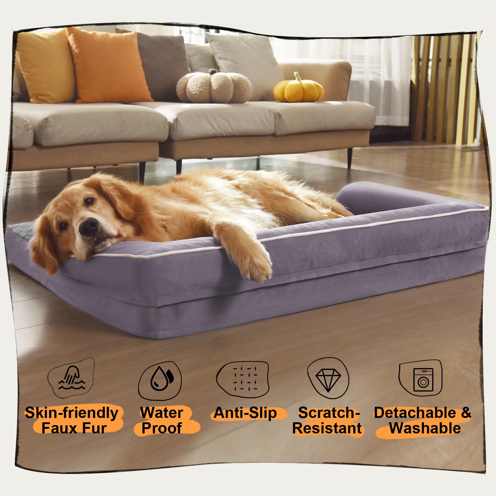 MEKIY Orthopedic Waterproof Dog Bed with Bolster for Extra Large Size Dogs