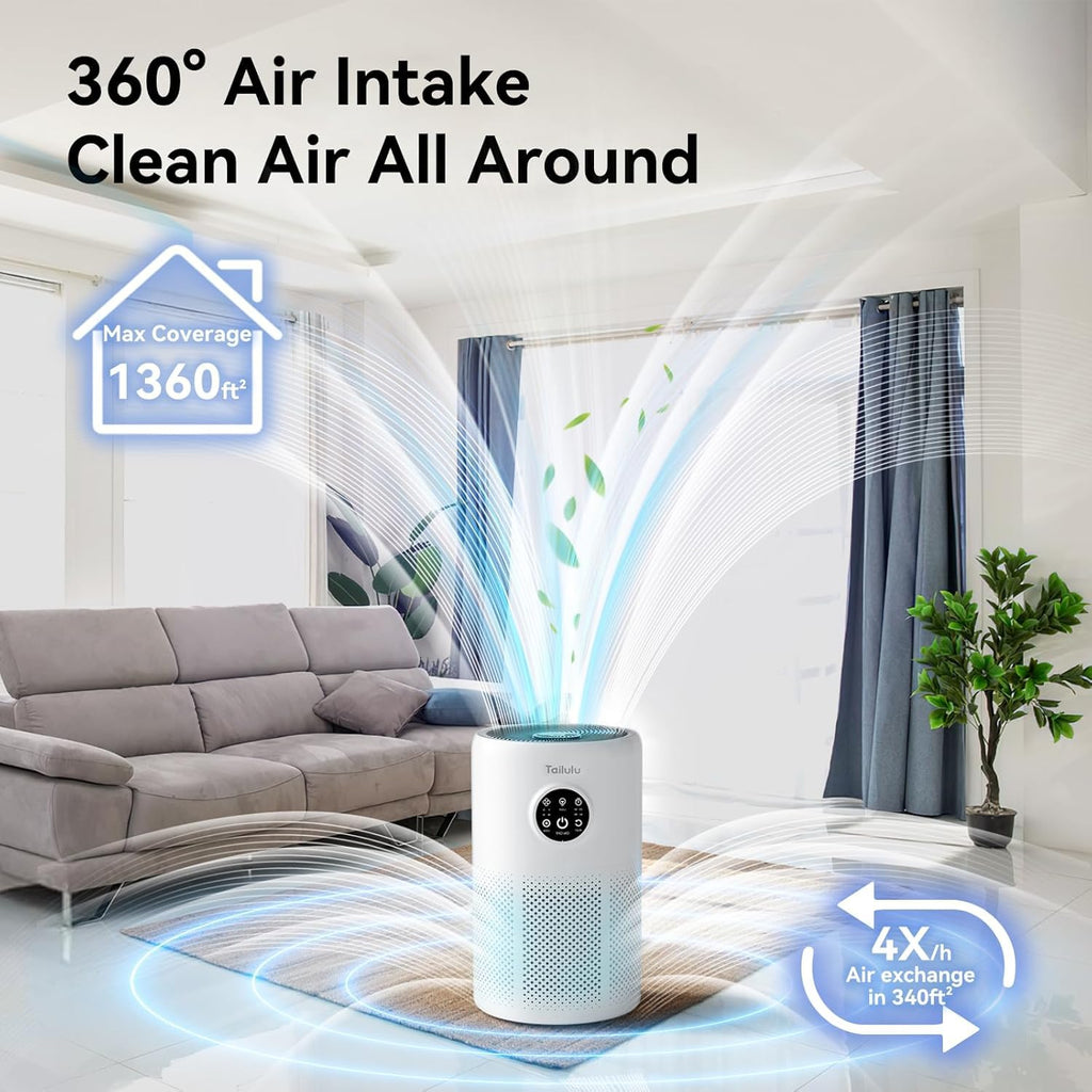 Tailulu Air Purifiers for Home Bedroom with Washable Filter Up to 1360 Ft²
