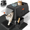 Tevila XL Enclosed Stainless Steel Litter Box with Lid,Black