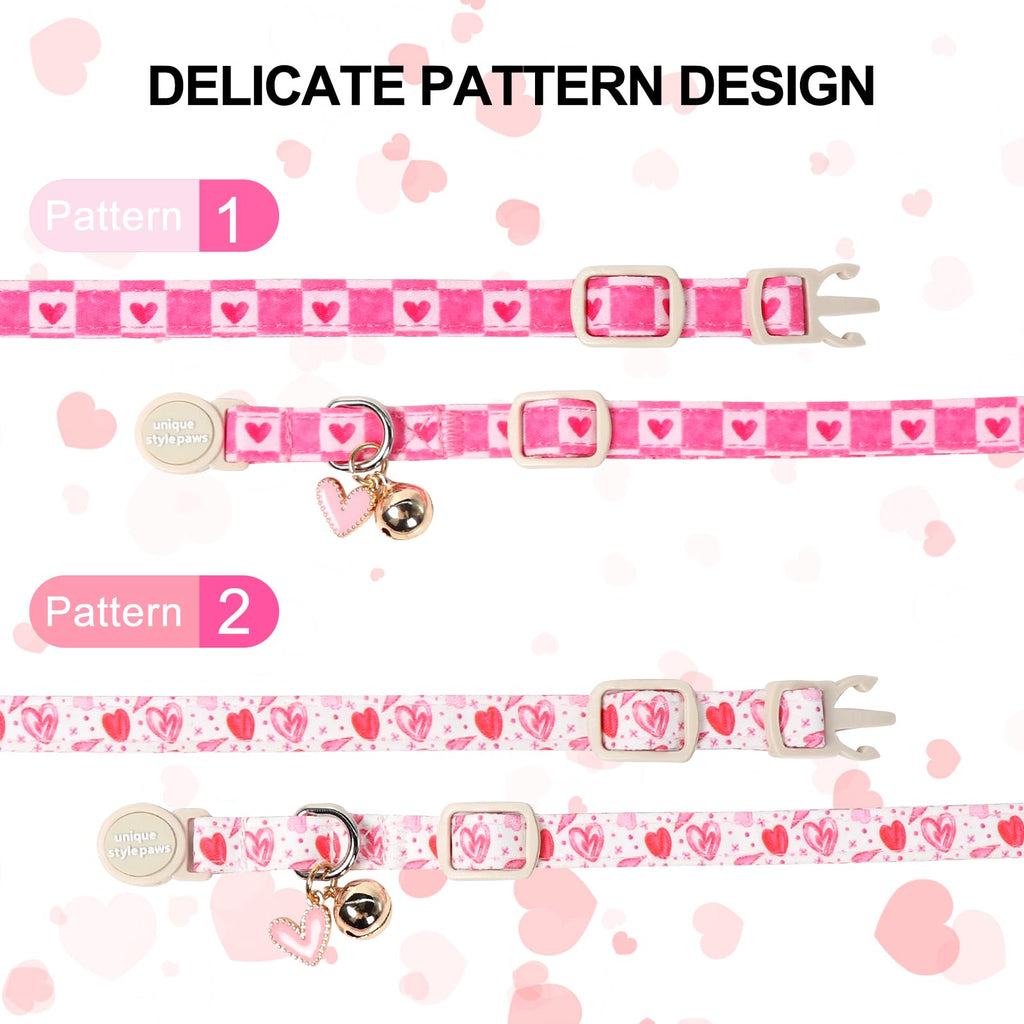 Unique Style Paws Pink Kitten Collars,Cute Valentine Cats Collar with Bell,Kitten Collar Breakaway Buckle with Heart Pattern,Adjustable Valentine Cat Collars,Ideal Gift for Boy Girl Cats