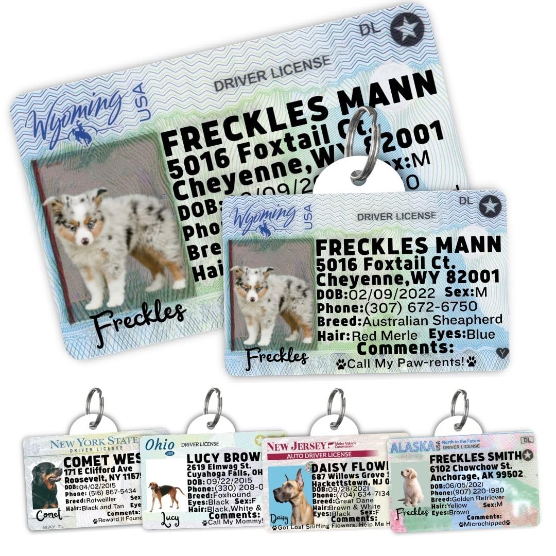 Dog Tags Personalized, Dog ID License Tag for Pets (Arizona, Wallet Card)
