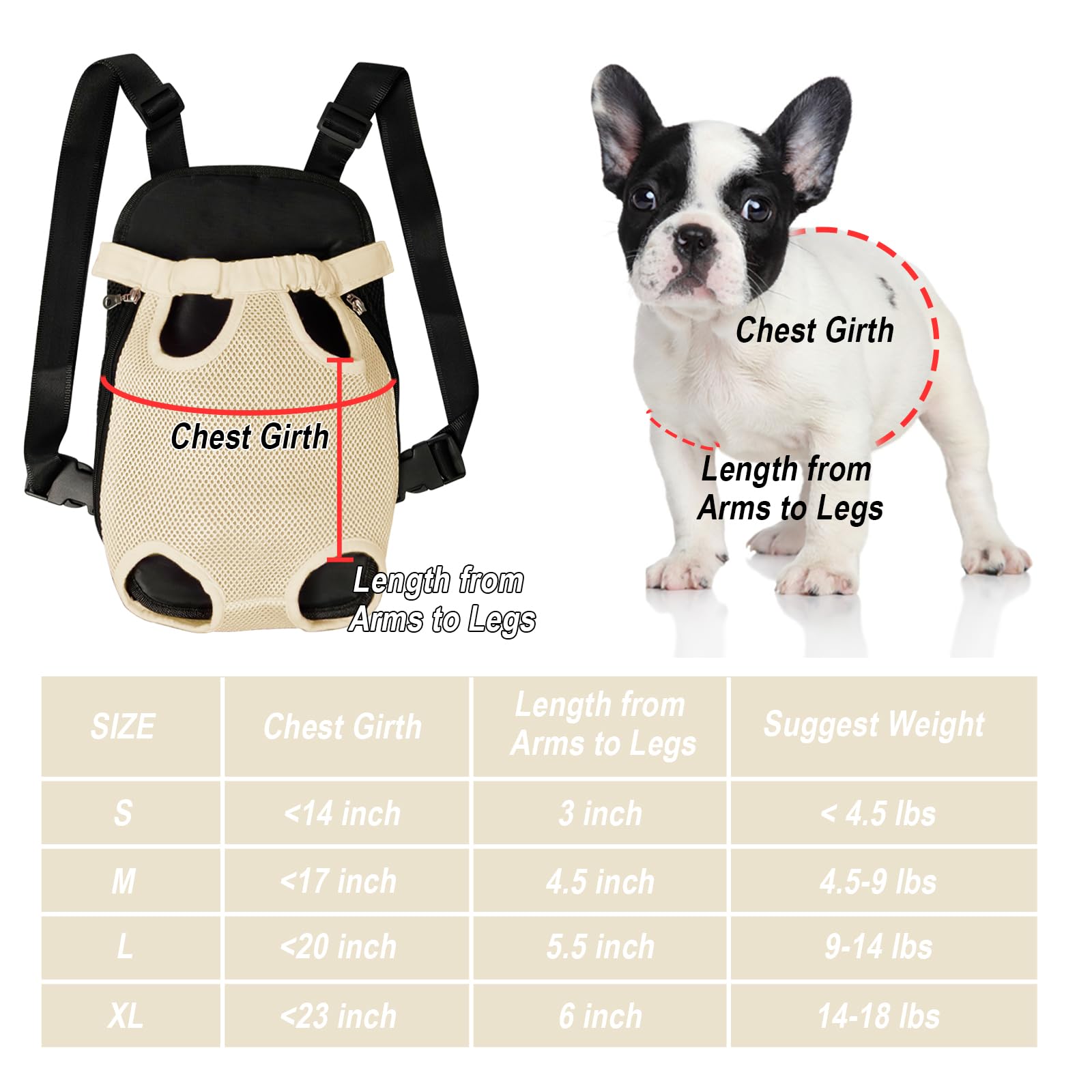 FEimaX Dog Carrier Backpack Pet Legs Out Front Cat Travel Bag, Adjustable Puppy Backpacks Carriers Hands-Free for Small Medium Dogs Cats Hiking Traveling Camping Daily Walking