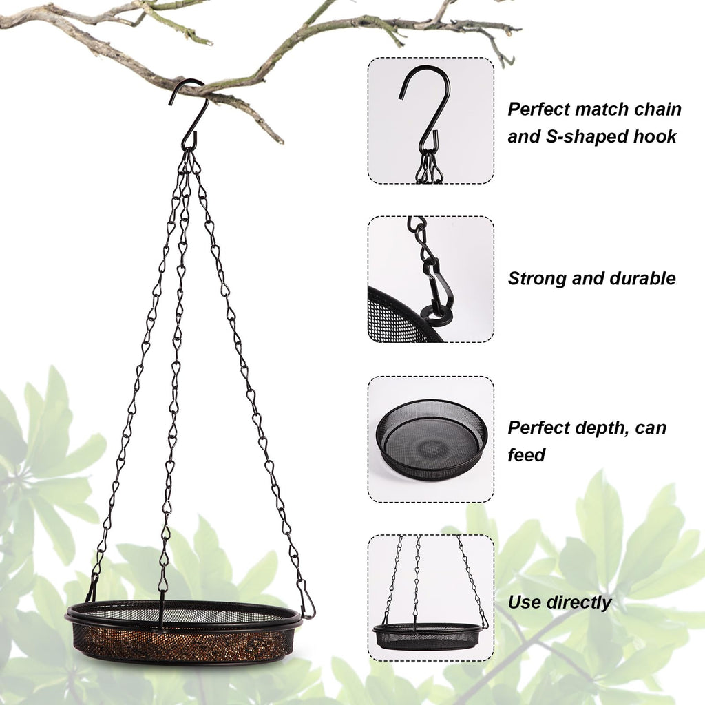 HRAYLTOP 2-in-1 Set Hanging Bird Feeder and Bath for Outdoor, Small Metal Tray Perfect for Attracting Bird