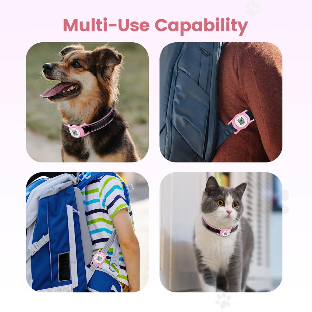 Smart Pet Tracker for Collar - Dog Trackers Location for Pet with Holder, No Monthly Fee, Real-Time Tracking, iOS Only, IPX6 Waterproof, Long-Lasting, Anti-Lost Tracker for Cats, Bag Straps,Pink