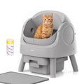 Mimfam Automatic Self Cleaning Litter Box, with 4 Pairs Infrared Senor, Open-Top Design for Multi-Cat Homes, Comes with Liner Bags and Cat Litter Mat, Grey