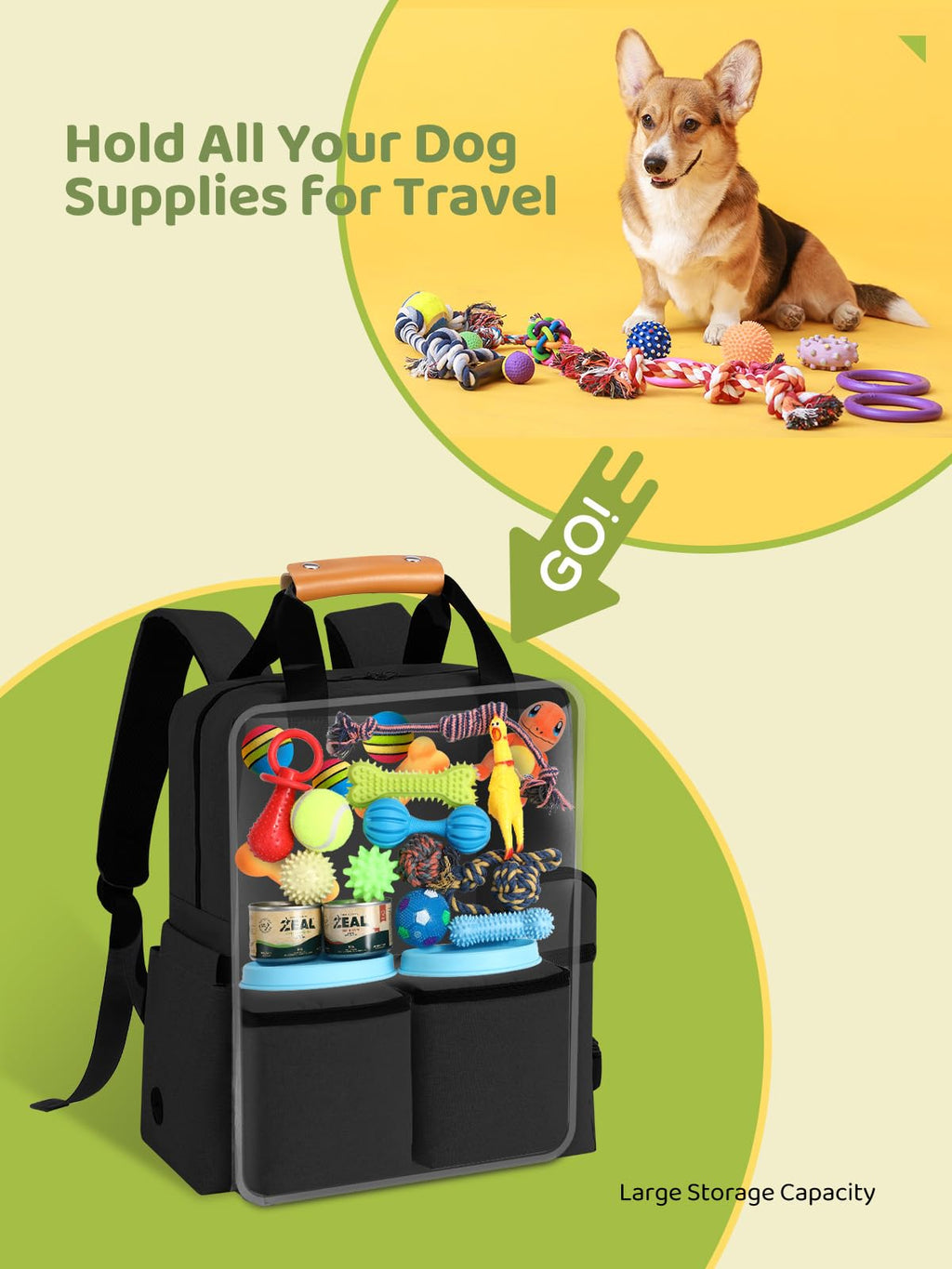 DELOMO Dog Travel Bag, 25L Airline Approved Dog Travel Backpack Set, Black