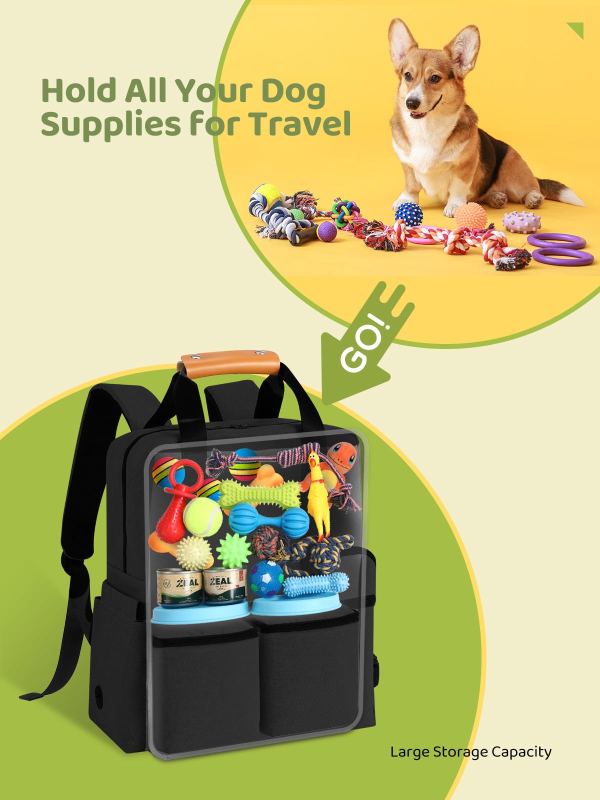 DELOMO Dog Travel Bag, 25L Airline Approved Dog Travel Backpack Set, Black