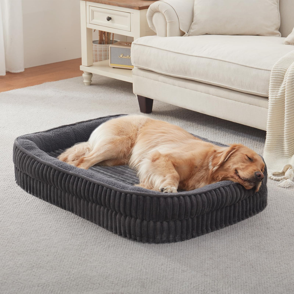 DEBANG HOME Orthopedic Dog Bed for Medium, Large Dogs Breeds, High Density Egg Crate Foam Dog Sofa Beds with Four Sided Bolster,Oval Kennel Bed, Pet Couch Bed,Removable Washable Cover& Non-Slip Bottom
