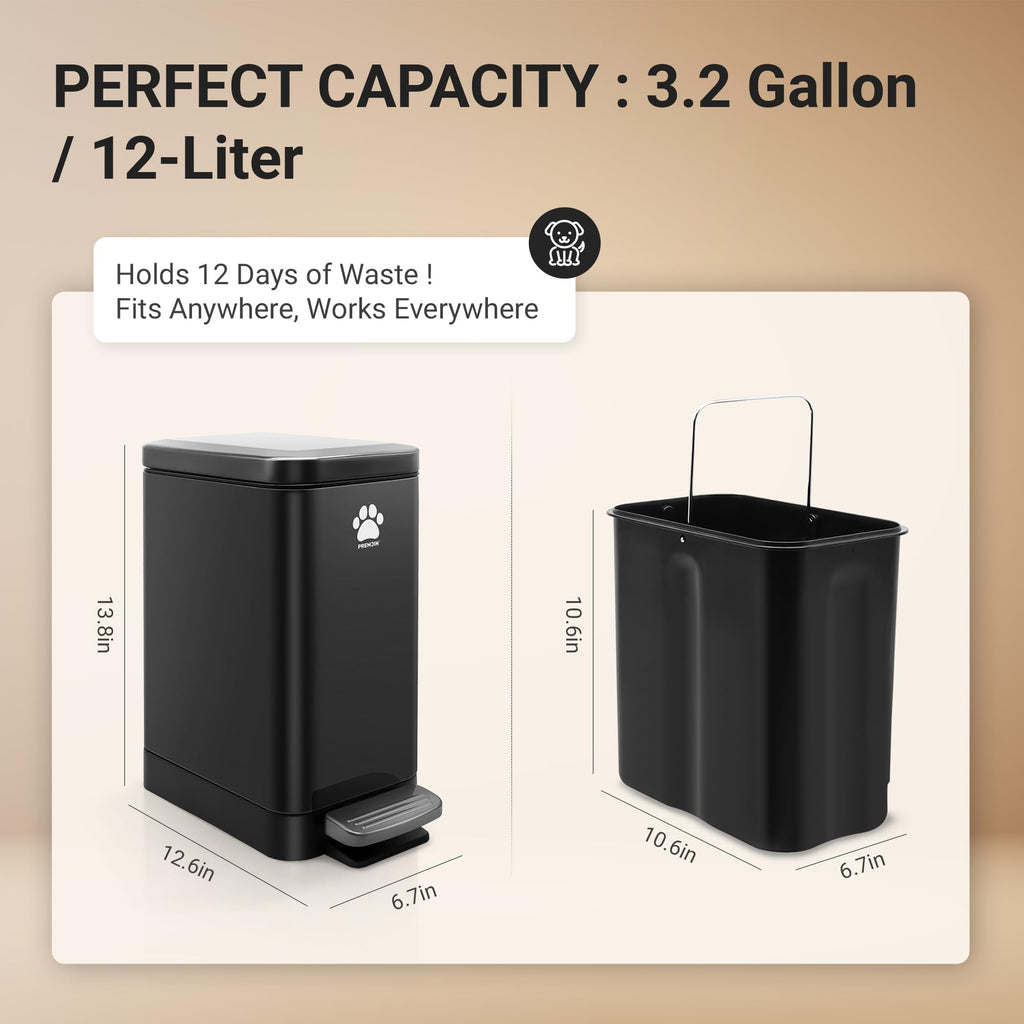 Dog Poop Trash Can with Scooper, 12L Outdoor Metal Waste Bin for Yard