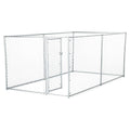 Lucky Dog Heavy Duty Outdoor Galvanized Chain Link Dog Kennel Enclosure with Latching Door, 1.5 Inch Raised Legs, and Adjustable Configuration, Silver