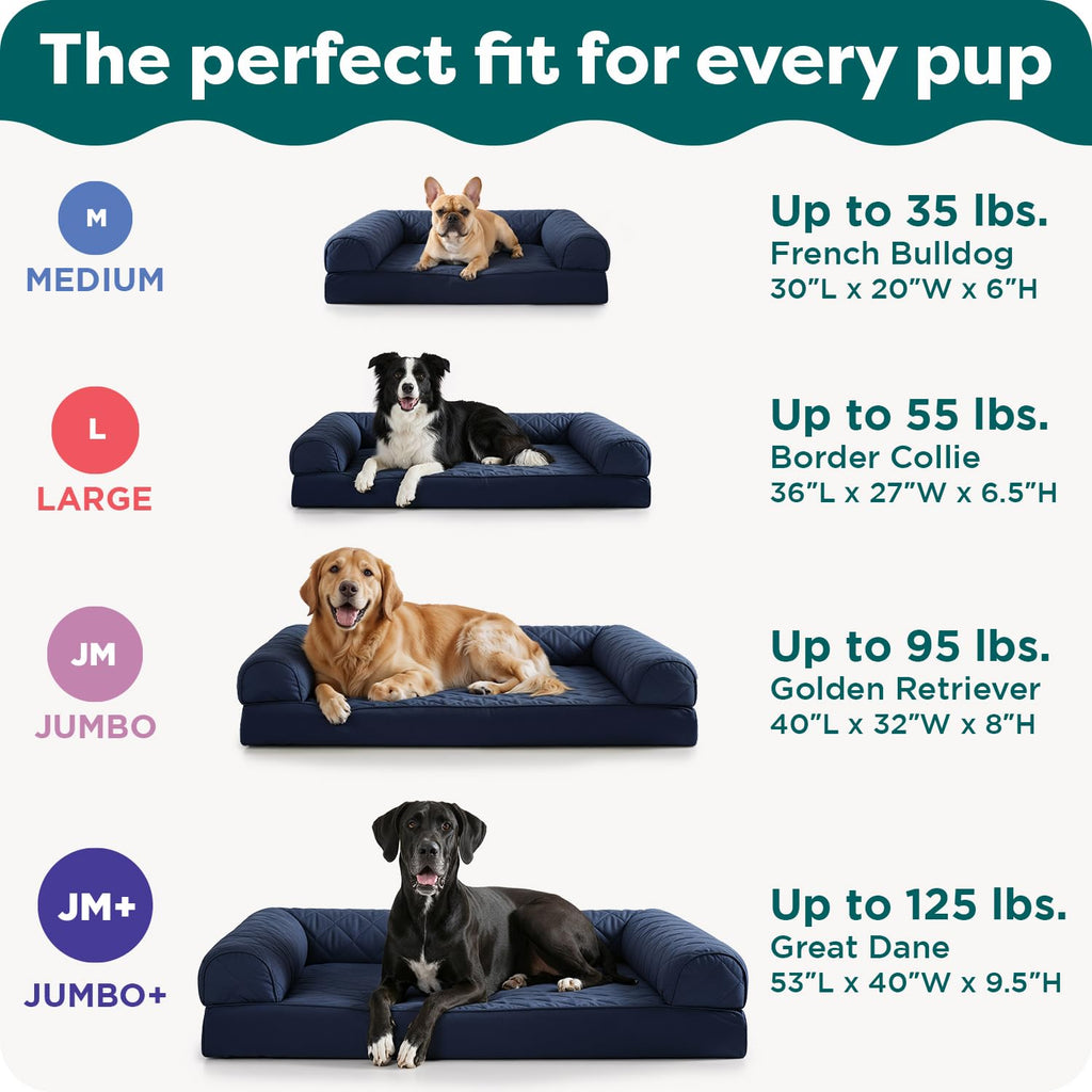 Furhaven Orthopedic Dog Bed for Large Dogs w/ Removable Bolsters & Washable Cover, For Dogs Up to 95 lbs - Quilted Sofa - Toasted Brown, Jumbo/XL
