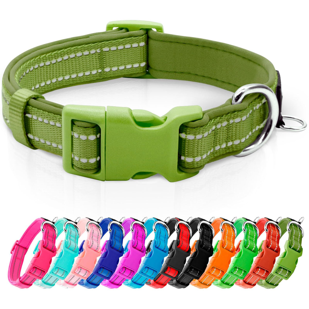 azuza Reflective Dog Collar, Neoprene Padded Puppy Collar, Hot Pink, XS