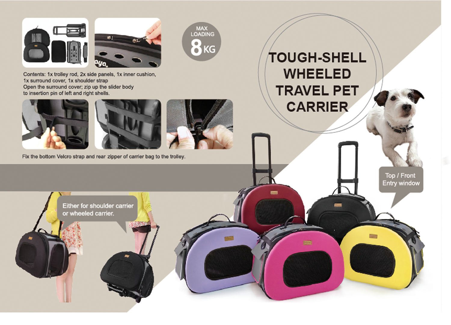 Pet Life ® 'Final Destination' Military-Grade Hardshell and Light 2-in-1 Wheeled or Carrying Travel Airline Cat and Dog Carrier Crate or Portable Pet Kennel
