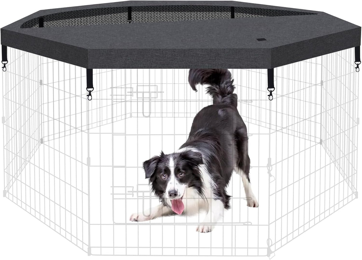 36"H Dog Playpen with Top Cover, 8 Panel 24"W Rustproof Metal Pen with Door