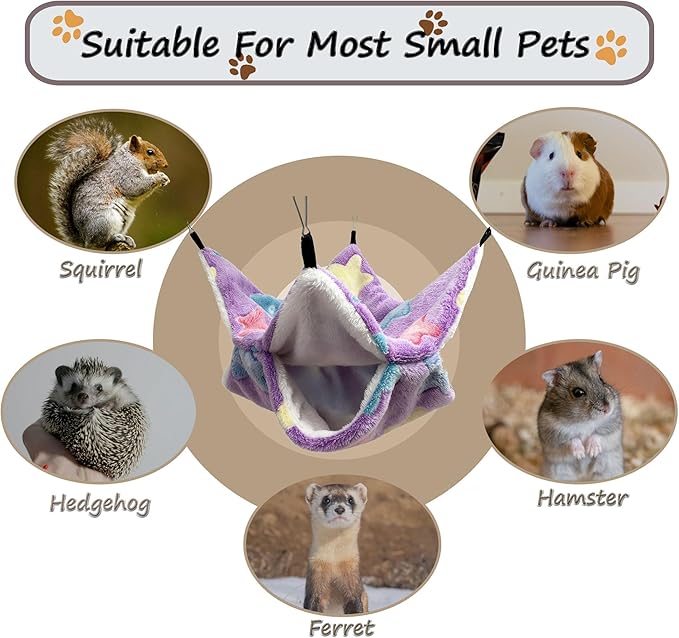 OINEEDU Guinea Pig & Ferret Hammock for Cage - Machine Washable Double-Decker Hanging Bed - Fits Sugar Glider,Fancy Rat,Hamster,Gerbil - 13.3" x 13.3" - Romantic Purple