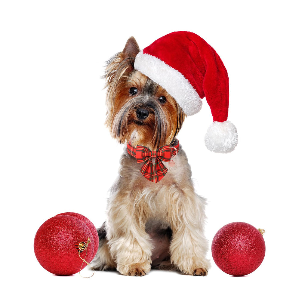 UP URARA PUP Christmas Dog Collar with Bow Tie, Cotton Christmas Plaid Collar for Medium Girl Boy Dog,Red &Green Plaid Dog Collar Bowtie with Durable Metal Buckle,Adorable Pet Collar,M