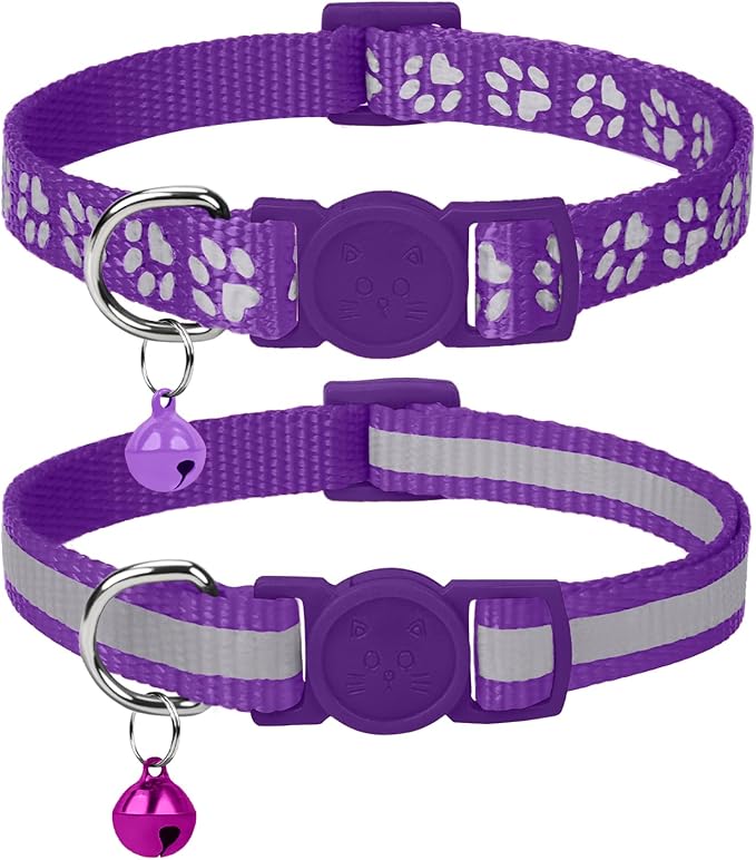 Taglory 2 Pack Reflective Breakaway Cat Collar with Bell, Sky Blue